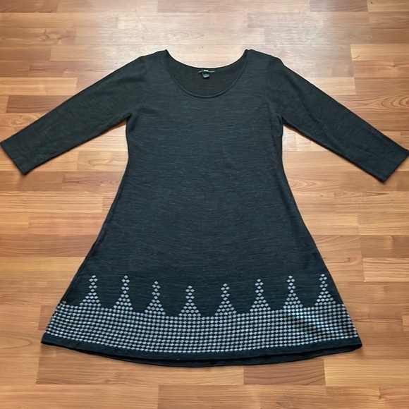R&K women’s charcoal sweater dress with scoop neck 3/4 sleeves Size Large - Picture 2 of 6